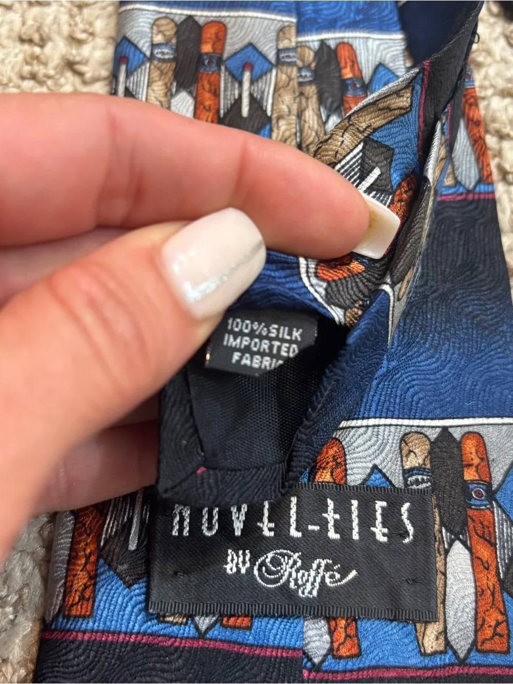 Men’s Vintage Novel-Tie by Roffe 100% Silk Cigar Print Neck Tie‎